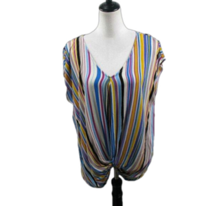 Staccato Vibrant Stripe Twist Waist Sleeveless Blouse Size Large